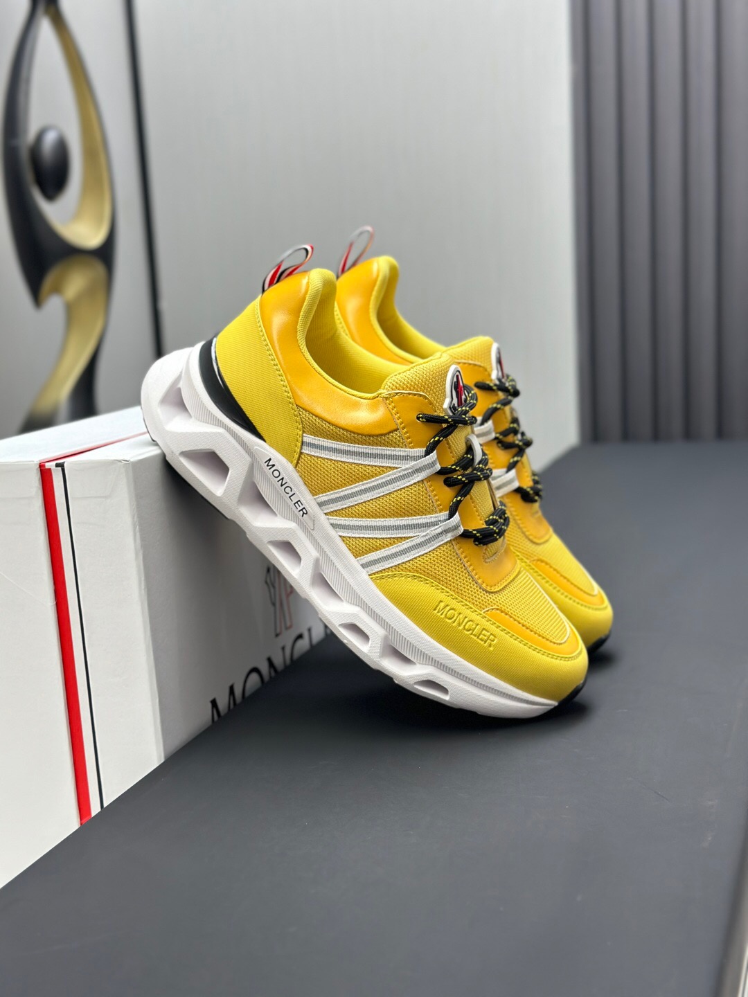 2025 Unisex Moncler Yellow Nylon Mesh Outdoor Sneakers KFY00390