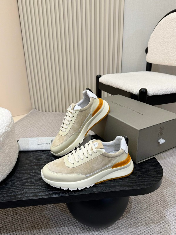 2025 Unisex Brunello Cucinelli Black Milk Blue Apricot Calfskin Leather Sneakers AS00320