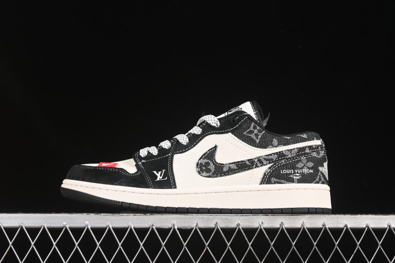 Nike Air Jordan 1 Low AJ1 LV Collaboration Black Fabric Red Label High-End Custom Low-Top Retro Basketball Shoes - YX5066-369