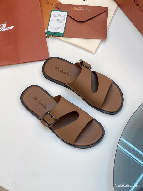 2025 Men Loro Piana Brown Leather Slippers AS00250