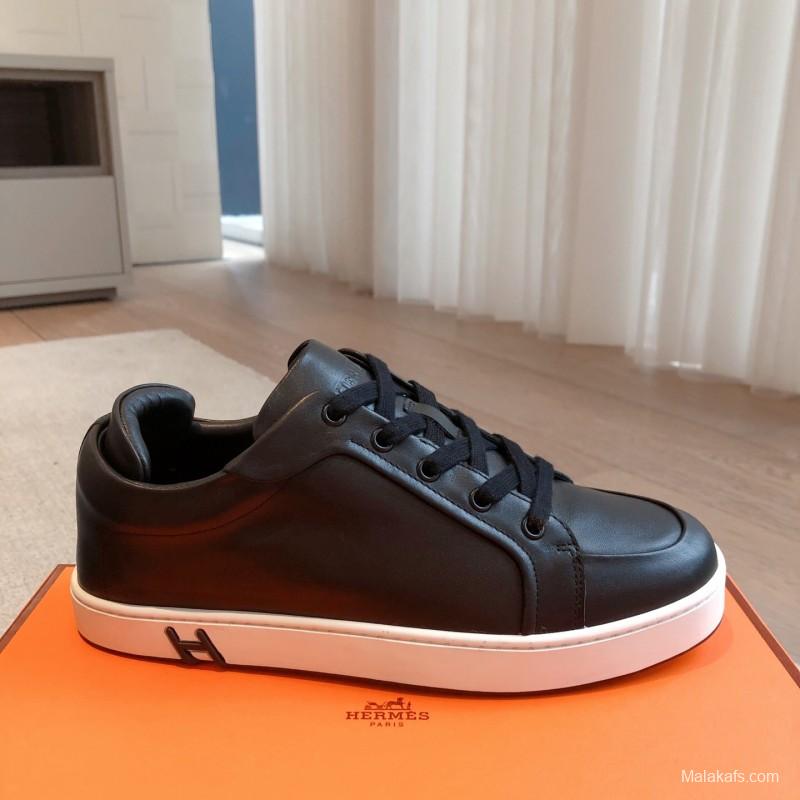 2025 Men Hermès Black Leather Sneakers AS00380
