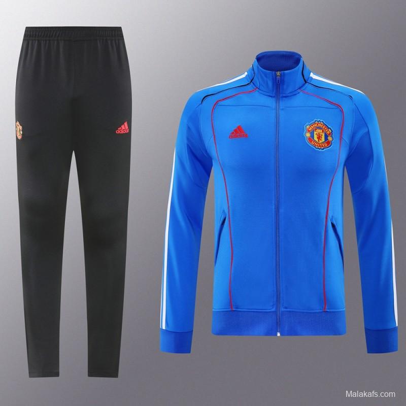 25/26 Manchester United Blue Full Zipper Jacket +Long Pants