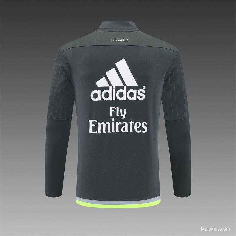 Retro 15/16 Real Madrid Dark Grey Half Zipper Jacket+Long Pants