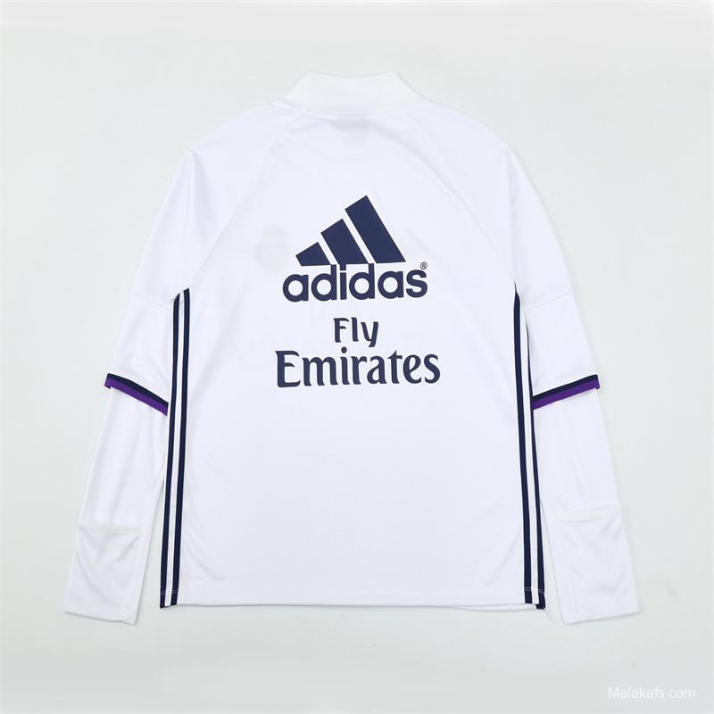 Retro 16/17 Real Madrid White Half Zipper Jacket+Long Pants