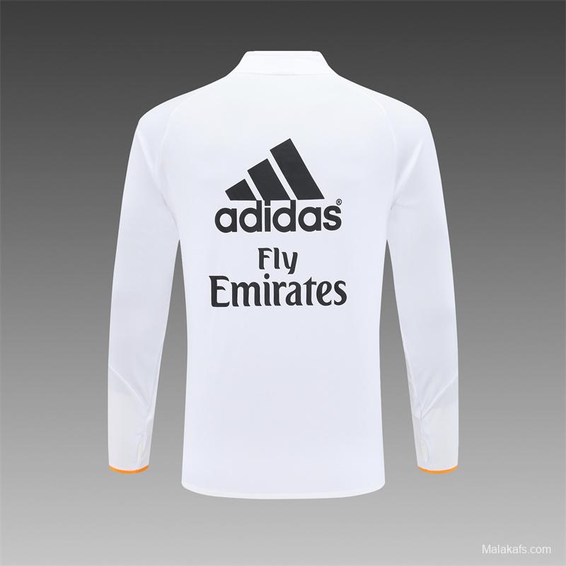 Retro 13/14 Real Madrid White Half Zipper Jacket+Long Pants