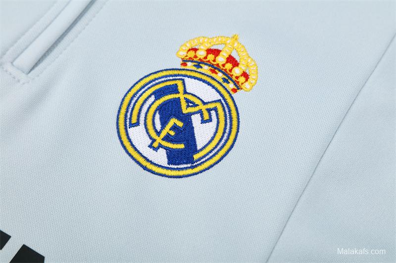 Retro 04/05 Real Madrid Light Grey Half Zipper Jacket+Long Pants