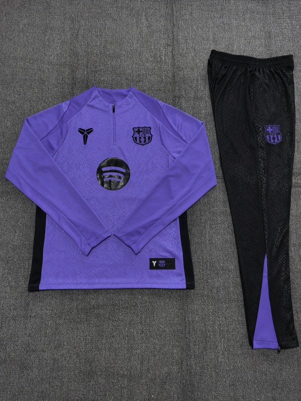 25/26 Kids Barcelona Purple Joint Edition Half Zipper Jacket+Long Pants