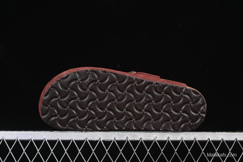 Birkenstock Sandals Series with Soft Leather Upper and Cork Rubber Midsole - Red Wine