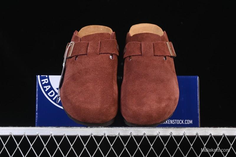 Birkenstock Sandals Series with Soft Leather Upper and Cork Rubber Midsole - Red Wine