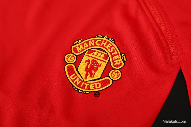 Retro 02/03 Manchester United Red Half Zipper Jacket+Long Pants