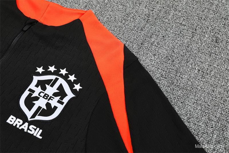 Player Version 25/26 Brazil Black Half Zipper Jacket+Long Pants