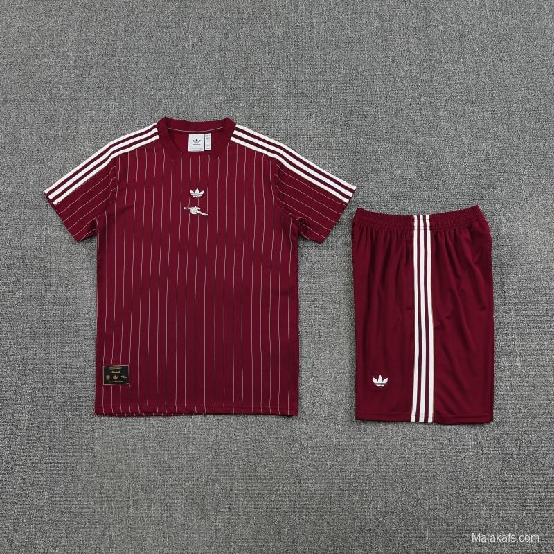 25/26 Arsenal Adidas Original Wine Short Sleeve Jersey+Shorts