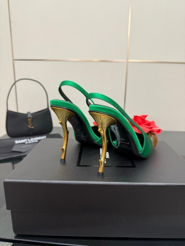 Saint Laurent 2025 Spring/Summer Rose Thorn High Heels with Sculptural Gold Heel - KFY00320