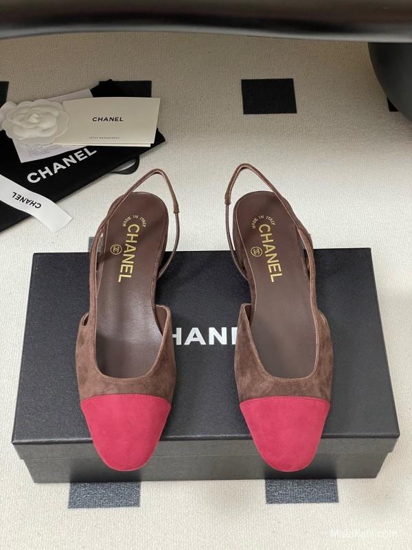 Chanel Sling-back Two-tone Suede Slingback Sandals Flat/Block Heel - KFY00280