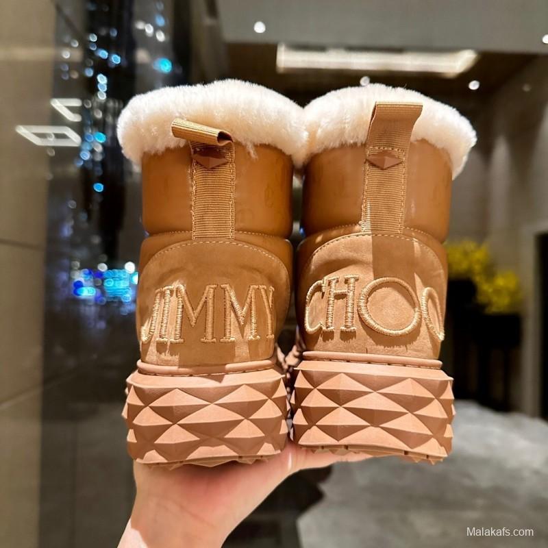 Jimmy Choo 2025 SS Casual White Sneakers with Genuine Wool Snow Boots - LY00340