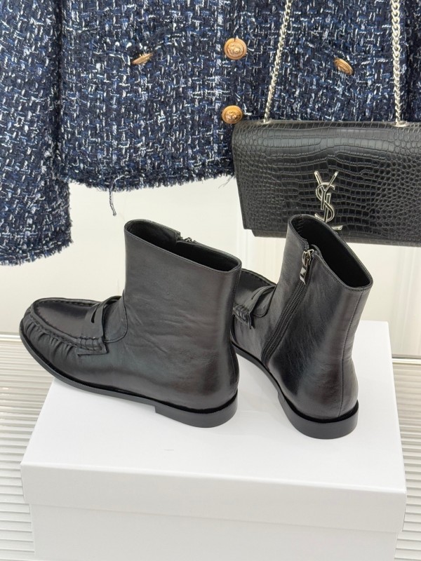 Saint Laurent YSL Letter Loaf Short Boots with Pleated Trim - KFY00430