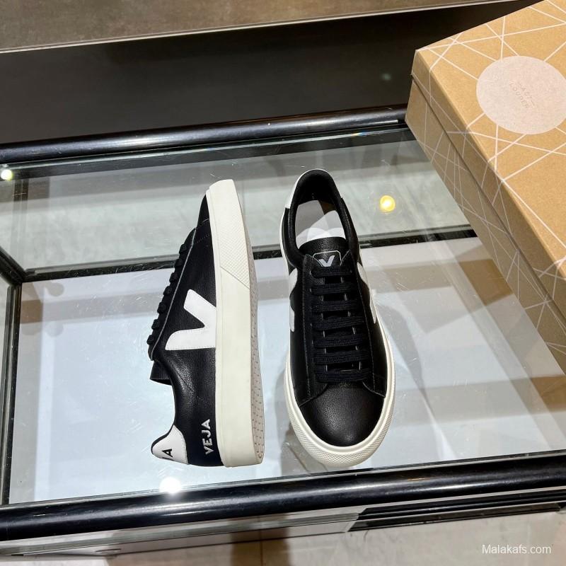 VEJA Classic White Sneakers V Logo Lace-Up Retro Flat Platform Casual Sports Shoes - LY00220
