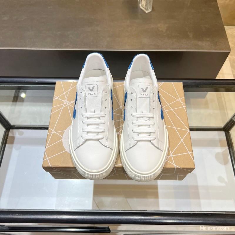 VEJA Classic White Sneakers V Logo Lace-Up Retro Flat Platform Casual Sports Shoes - LY00220