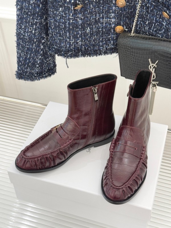 Saint Laurent YSL Letter Loaf Short Boots with Pleated Edge - KFY00430