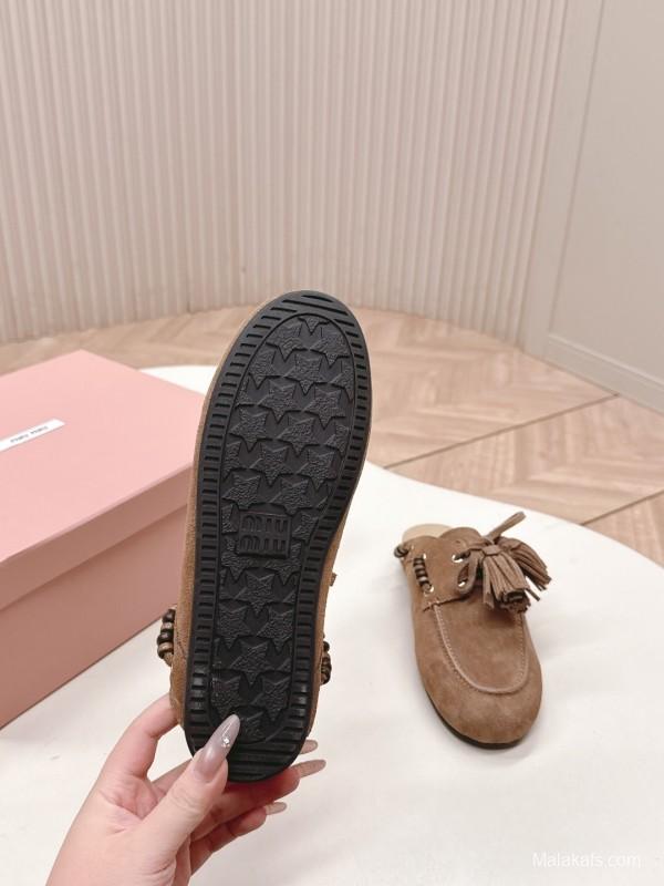 Miu Miu Fall/Winter 2025 Tassel Loafer Mule with Beaded Accents - LY00320