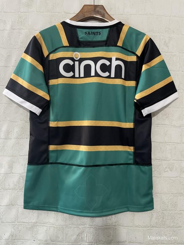 25/26 Northampton Saints Green with Gold and Black Hoops Home Jersey