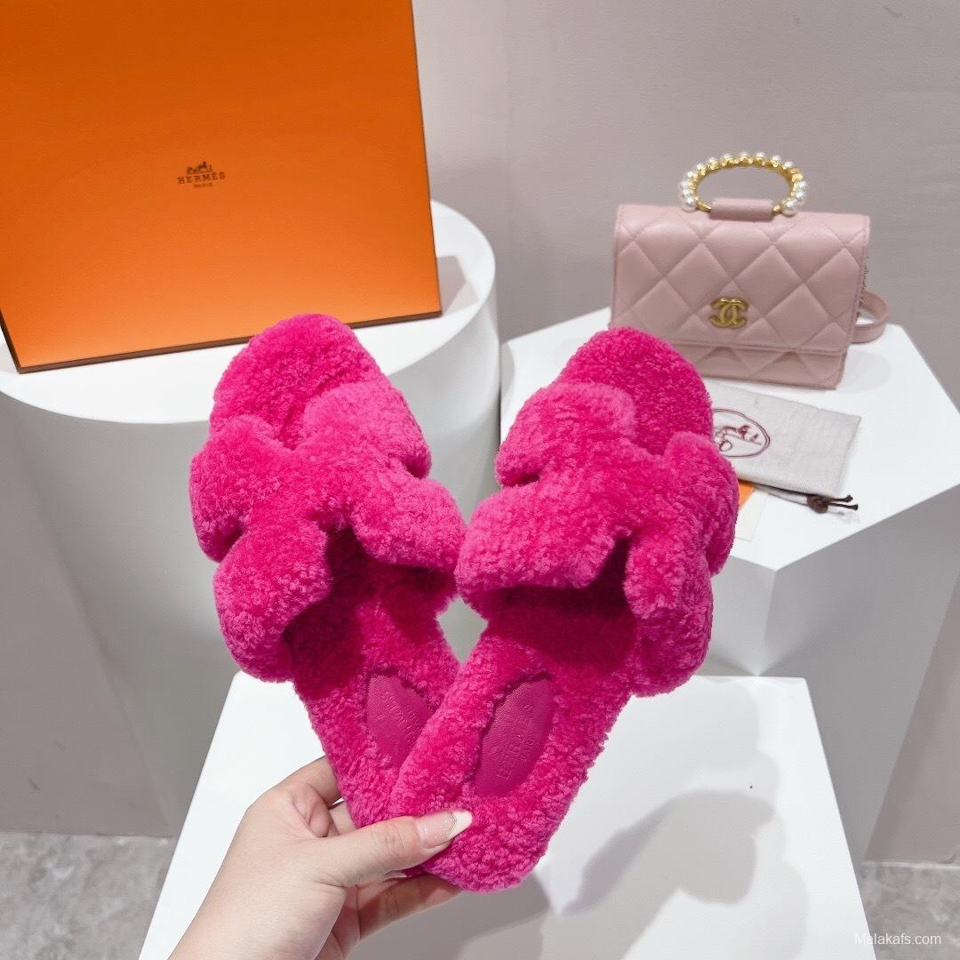 H Teddy Wool H Slippers Flat Sole Winter Edition - LY00240
