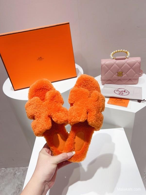 H Teddy Wool H Slippers Flat Sole Winter Edition - LY00240