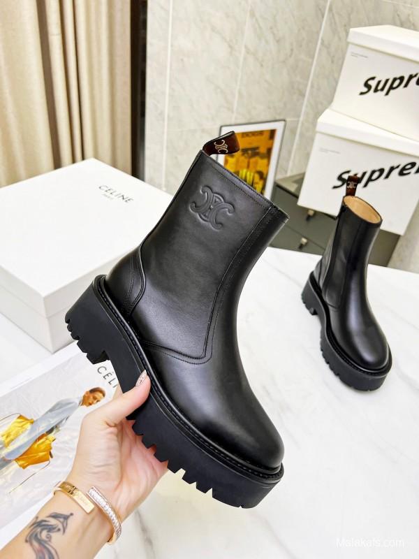 Celine 2025/ss Triomphe Side Zipper Ankle Boots - L Y00320