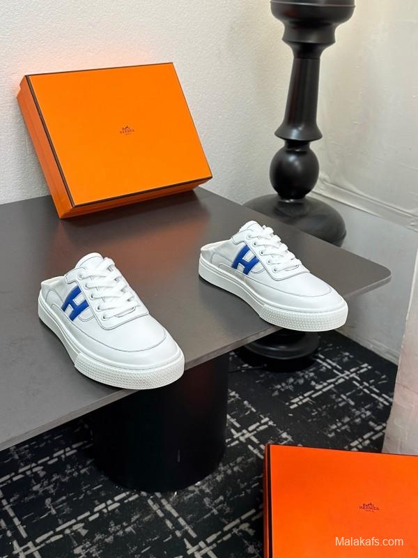 Hermès Deep Series Couple's White Sneakers Casual Skate Shoes - AS00320