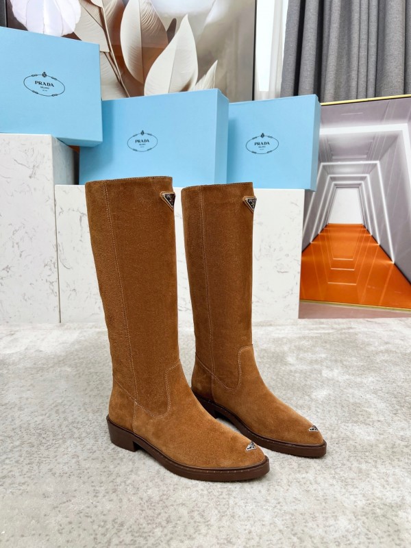Prada Classic Triangle Logo Pointed Toe Boots - LY00400