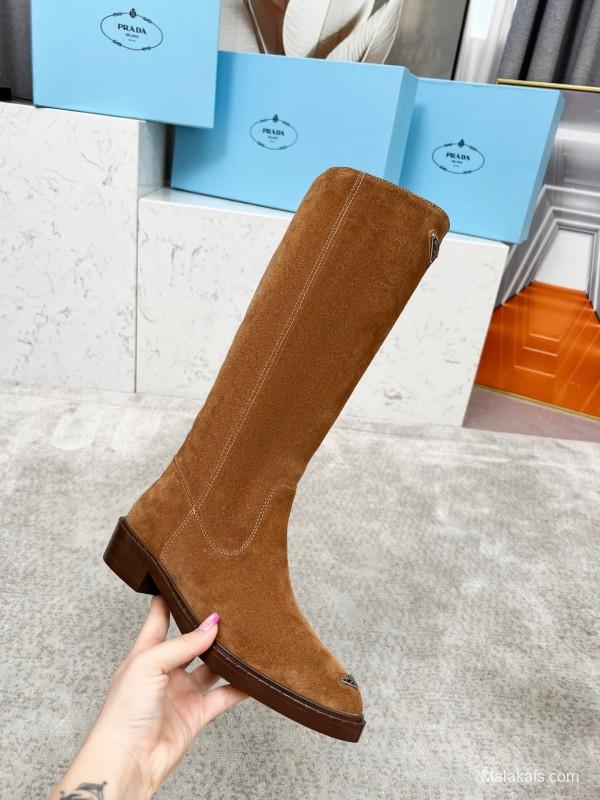 Prada Classic Triangle Logo Pointed Toe Boots - LY00400