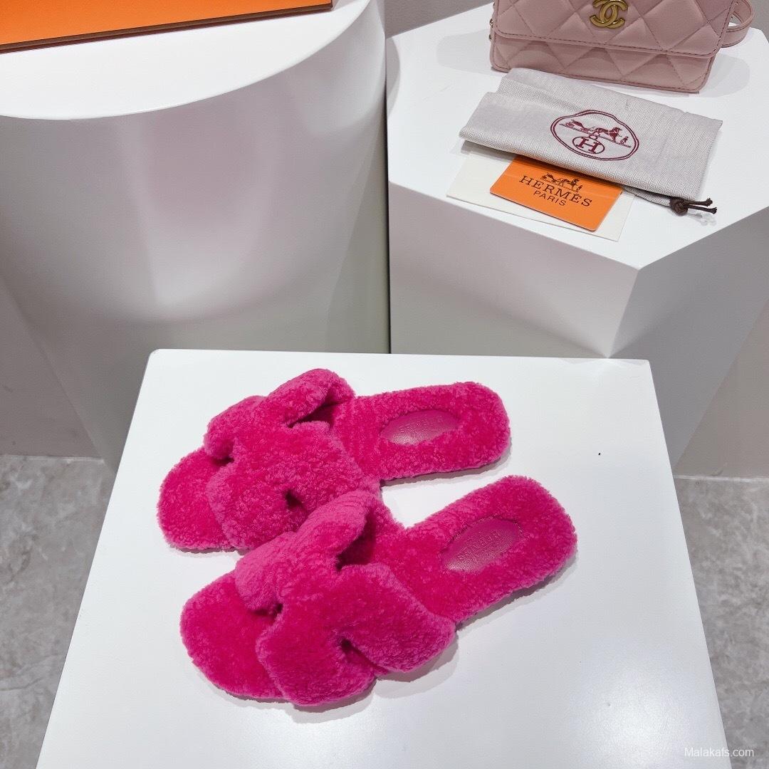 H Teddy Wool H Slippers Flat Sole Winter Edition - LY00240