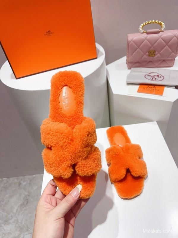 H Teddy Wool H Slippers Flat Sole Winter Edition - LY00240