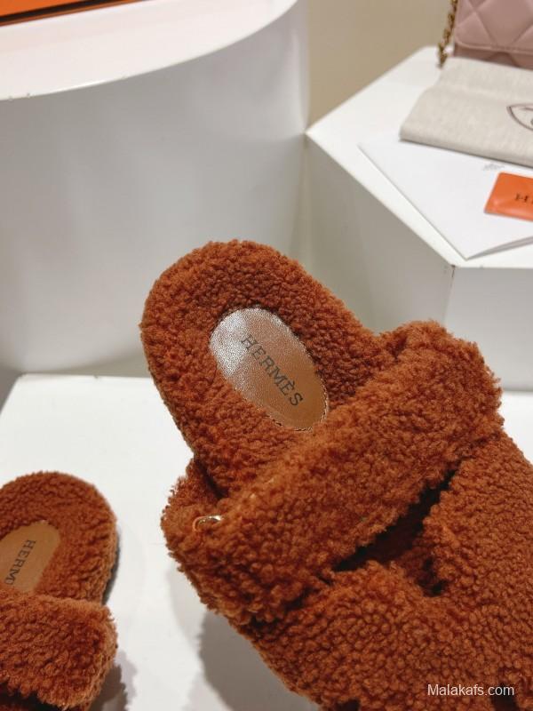 H Love Uncle Full Fur Slippers with Grain Fur Texture - LY00300