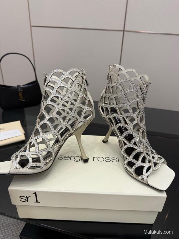 Sergio Rossi Mermaid Sandals 2025 SS Collection Elegant Fishnet High Heels - KFY00470