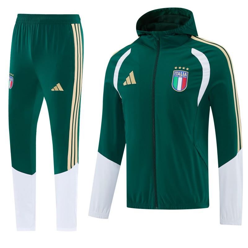 2026 Italy Green Hoodie Full Zipper Windbreaker + Long Pants