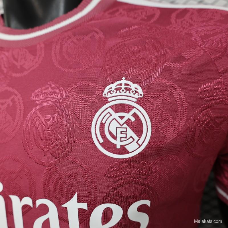 25/26  Player Version Real Madrid Third Dark Pink with all-over embossed crest pattern Jersey