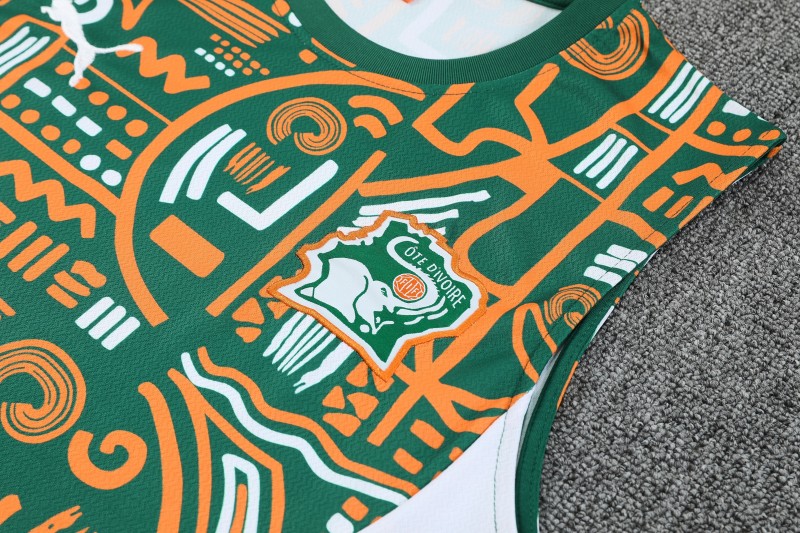 25/26 Côte d'Ivoire Green Tribal Print Sleeveless Training Vest +Shorts Set