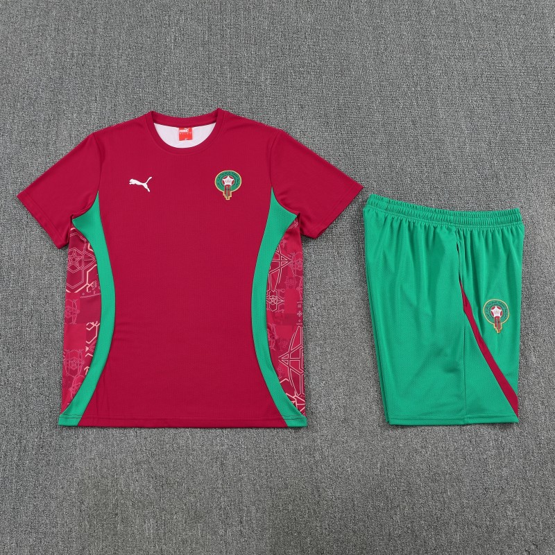 26/27 Morocco Red Short Sleeve+Green Soccer Shorts