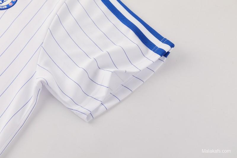 26/27 Chelsea FC White Stripes Short Sleeve+Blue Soccer Shorts