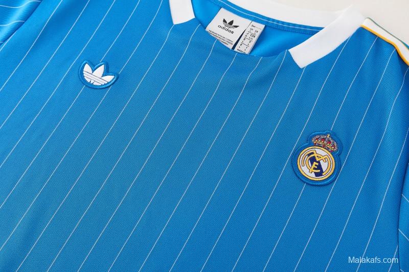 26/27 Real Madrid  Blue Pinstripe  Short Sleeve+Soccer Shorts