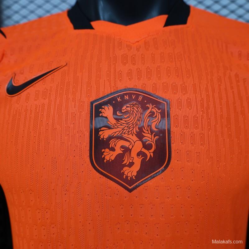 Player Version 2026 Netherlands Orange with Black Side Panel Home Jersey