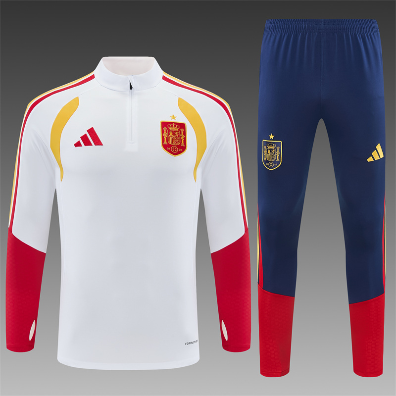 26/27 Spain Away White Half Zipper Jacket Tracksuit + Long Pants