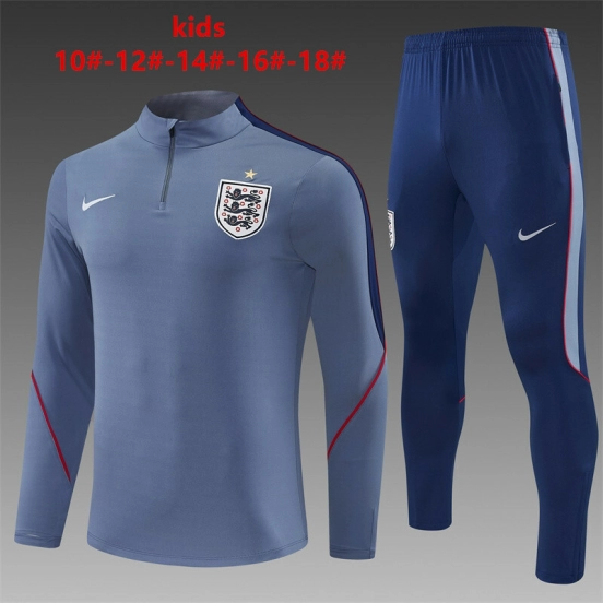 26/27 England Grey Half Zipper Jacket Tracksuit + Navy  Blue Long Pants (Nike)