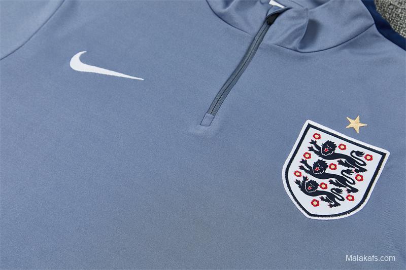 2026 England Grey Half Zipper Jacket Tracksuit + Navy  Blue Long Pants (Nike)