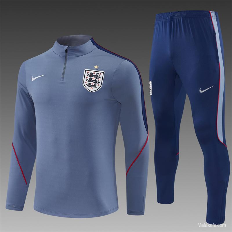2026 England Grey Half Zipper Jacket Tracksuit + Navy  Blue Long Pants (Nike)