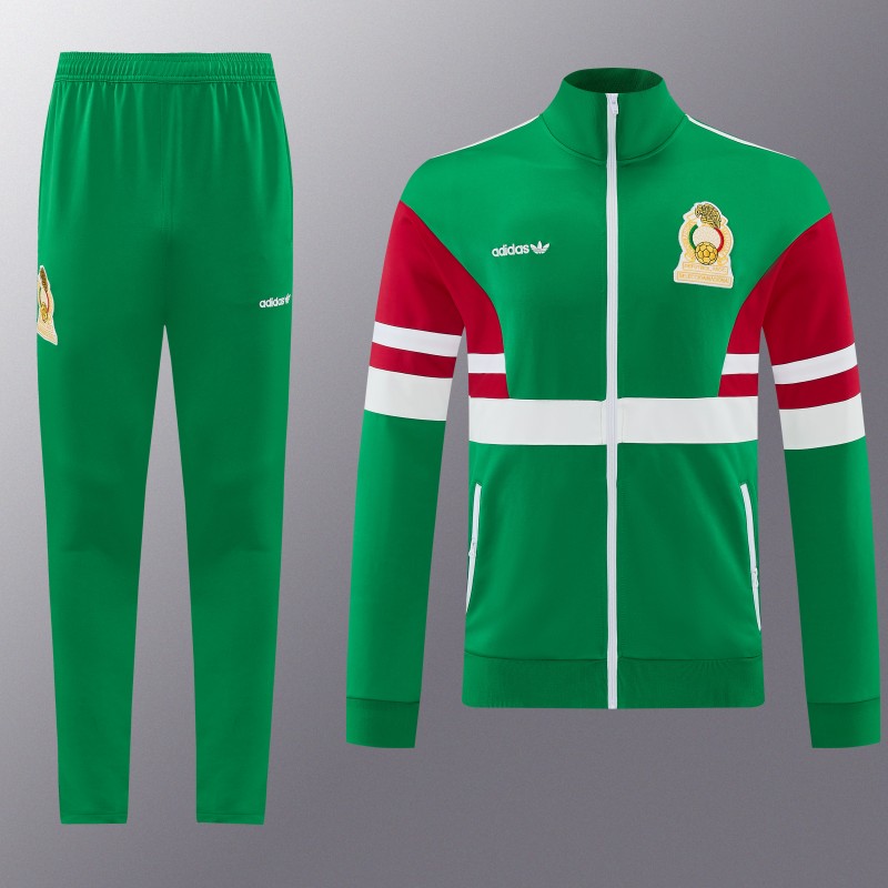 2026/27 Mexico  Green & Red Retro Full Zipper Jacket Tracksuit + Long Pants (Adidas Originals)