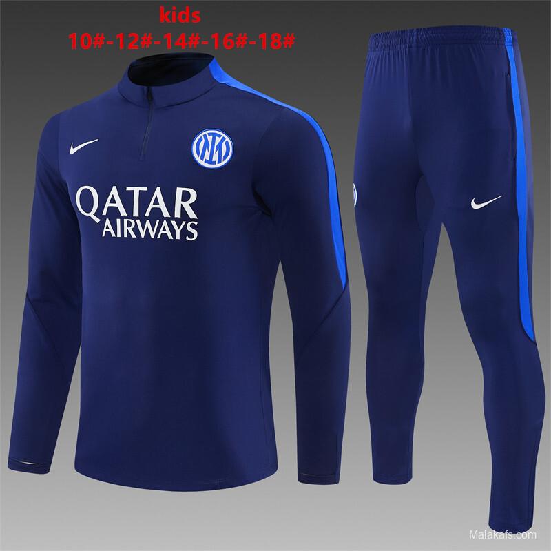2026 Kids Inter Milan Dark Navy Blue Half Zipper Jacket Tracksuit + Long Pants