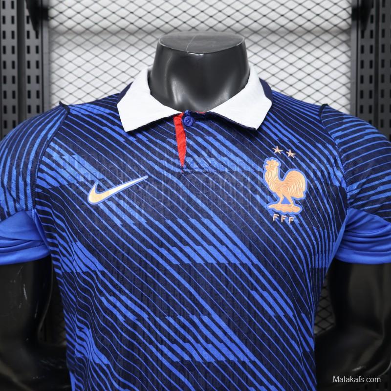 Player Version 2026 France Home Blue with Diagonal Brushstroke Stripe Polo Collar Jersey