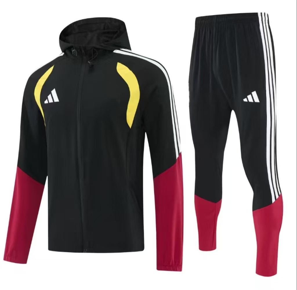 26/27 Adidas Black&Red  Full Zipper Hooded  Windbreaker  Jacket Tracksuit + Long Pants
